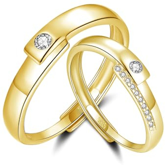 Bewenda Anillos de plata para pareja, de 925 plata de ley, anillos de pareja para mujer y hombre, anillos ajustables, anillo de compromiso, anillo de boda, anillo de banda con circonita blanca, caja