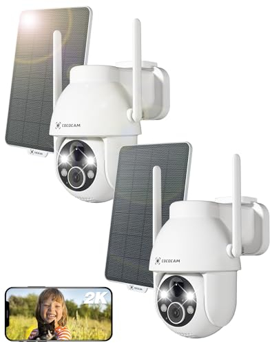 COCOCAM 2PCS 2K Camera Surveillance WiFi Exterieure sans Fil sur AI Détection Humaine, Vision Nocturne Couleur, Audio Bidirectionnel, 2.4GHz WiFi, Cloud