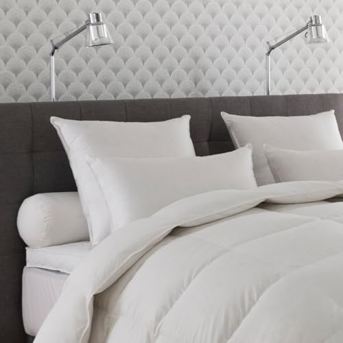 DROUAULT - Oreiller Annapurna 65x65 cm - Soutien Moelleux (Ventre et Dos) - 70% Duvet de Canard Naturel - Confort hôtellerie - Anti-acariens Proneem - Enveloppe Percale de Coton - Lavable 40°C