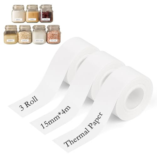 3 Rollen Gewidmet Etiketten Selbstklebend, 15mmx4m Etiketten Geeignet, Wasserdicht Anpassen Klebeetiketten, Thermo Etikettenband, Etikettenband Drucken Kompatibel Mit MakeID L1, für Haus Büro Schule