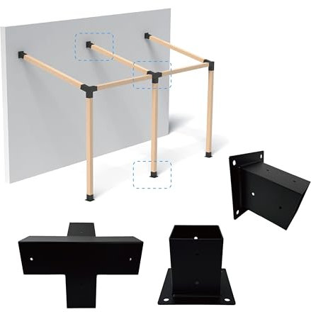 MEWSDEN Pergola Bracket Kit 4x4, Including Wall Bases, 4-Way 105° & Pitched Roof Mounting Kit, Black Carbon Steel, Garden Style