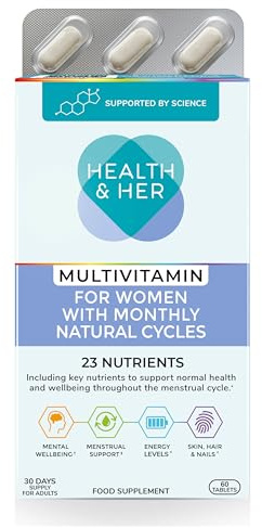 Health & Her Multivitamin for Women with Monthly Natural Cycles - Supplements for Women - Nutrition and Wellbeing Support for Menstrual Cycle - 1 Month Supply, 60 Tablets - Vegan & Gluten Free