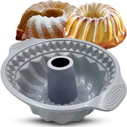 EliteHoff Gugelhupfform Silikon, Gugelhupf Backform 24 cm, Backform mit Rohrboden, Kuchenform Kranzform Silikon, Silikonform Rund, Backofenfest, Spülmaschinenfest, BPA-frei, Grau