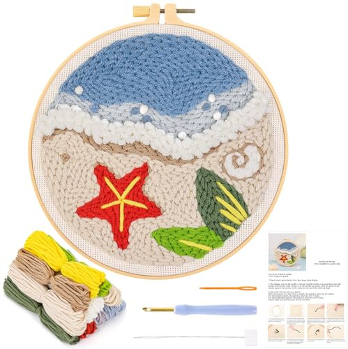 JSRQT Punch Needle Kits for Beginners and Adults,DIY Hawaiian Style Handcraft Embroidery Starter Kits,Summer Beach Rug Hooking Beginner Kit for Adults