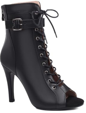 GYUBL Bottines de Danse Noir Femme à Lacets Peep Toe Jazz Salsa Bachata Talons de Danse Heels Talon de 9,5 cm, 39 EU