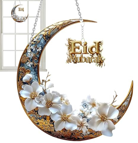 Pruojhw Attrape-soleil, lune, décoration intérieure de voiture, décoration murale, à suspendre, avec fleurs en acrylique 2D, lune