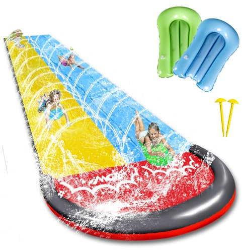 Water Slide,Double Lane Slip and Slide,480CM Slip Slide and 2 Bodyboards,Water Slides for Kids with Sprinkler,Water Slide Mat,Inflatable Splash Water Slip,Waterslides Outdoor Toys for Backyard,Garden