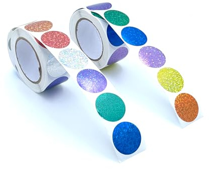 1000 stycken/2 rullar Runda klistermärken 25 mm, Färgglada 8 Färger Glittrande Självhäftande Etiketter Runda, Klistermärken Jul, Belöningsklistermärken för DIY Kalendrar Anteckningsböcker Planer