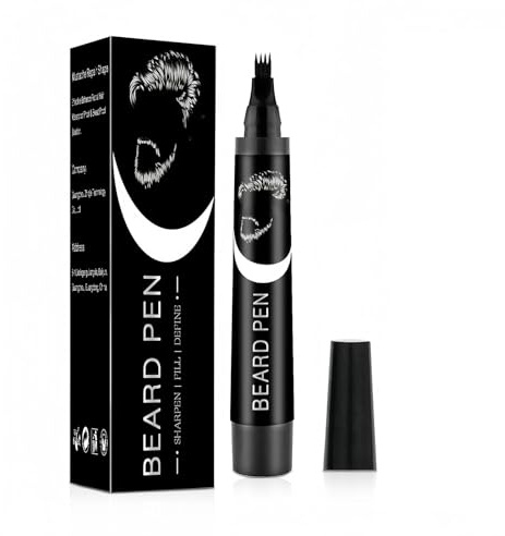 Beard Dye Pen for Men | Waterproof Formula with 4-Prong Tip | Fills & Shapes for Natural Look Beard Filler (Black)