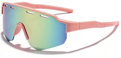 CIKJUK Lunette de Soleil Enfant - Lentilles Miroir Enveloppantes Protection UV Lunettes de soleil de Sport pour vtt le cyclisme et la course à pied Garçon Fille - Rose