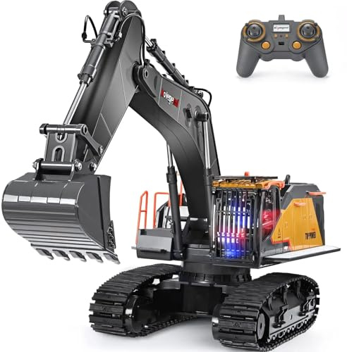 kolegend 1:14 Ferngesteuerter Bagger, Metall RC Excavator 22-Kanal Baggers Ferngesteuert, mit Lichtern und Soundeffekten für Jungen und Mädchen