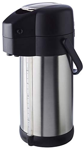 APS Pump-Isolierkanne „Premium“ – doppelwandige Kanne aus mattiertem Edelstahl mit Tragegriff und Füllstandsanzeige – für heiße und kalte Getränke – Pumpmechanismus ist leicht zu reinigen