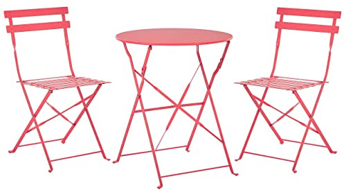 Beliani Salon de Jardin Bistrot Table et 2 Chaises en Acier Rouge Pliable avec Patins Fiori