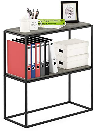 Furinno Moretti Modern Lifestyle Breites stapelbares Regal, 2-stöckig, Französische Eiche Grau
