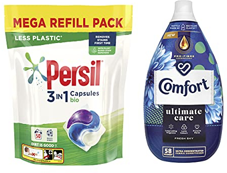 Persil & Comfort Bio Washing Capsules & Ultimate Care Fresh Sky Fabric Conditioner Bundle 50 Wash