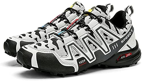 WYUKN Chaussures de Cyclisme, imperméables Hommes VTT Chaussures de Cyclisme Chaussures de Moto décontracté vélo de Route Baskets Chaussures de Course antidérapantes,White-42EU