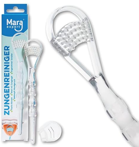 Raschietto per la lingua per la pulizia della lingua (2 in 1) I Spazzola per la lingua professionale per combattere l'alito cattivo I Rimuove rapidamente e facilmente la placca della lingua