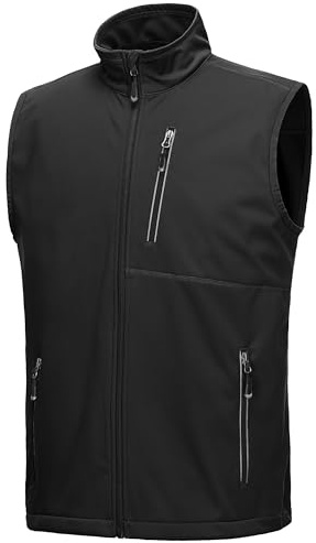 33,000ft Men's Lightweight Softshell Gilet, Windproof Waterproof Outerwear Vest Gilets Sleeveless Jacket for Cycling Running Hiking Golf Travel Black 2XL