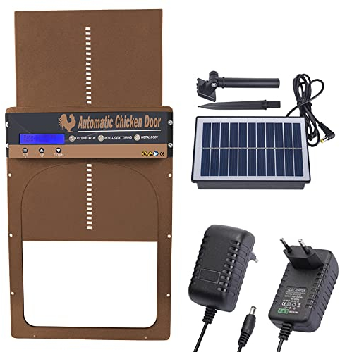 HEYOUTH® Automatische Solar Hühnertür,Hühnerklappe mit Zeitschaltuhr,Türöffner Hühnerstall,Batterie & Solar & Plug-in-Verwendung, für sichere Hühnerhaltung