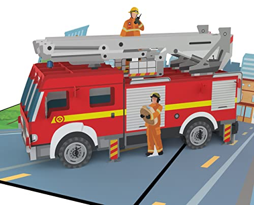 MOKIO® Biglietto Auguri Pop-Up – Camion Dei Pompieri – Biglietto regalo 3D per un compleanno, Biglietto di auguri dei vigili del fuoco