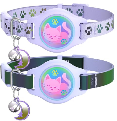 Cat Collar with Airtag Holder, Breakaway Cat Airtag Collar with Reflective Strap, Lightweight Kitten Collar for Apple Air tag, Hidden GPS Tracker Holder for Boy Girl Cats, Kittens, Puppies (9-13)
