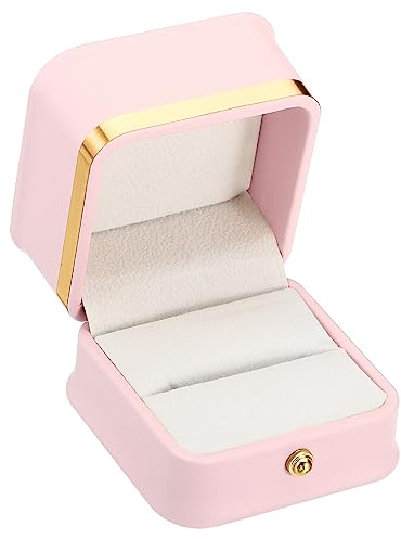 PATIKIL Velvet Ring Box, Single Slot Wedding Ring Box Vintage Jewelry Holder for Engagement Proposal Ceremony Anniversary Style 2, Pink