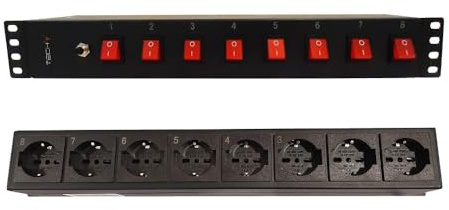 Techly Professional 367829 Multipresa a 8 Posti da Rack 19 con 8 Interruttori Luminosi 1,5U Nero