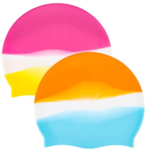 2 Stück Badekappe, Erwachsene Männer und Frauen lange Haare Sommer Ohr Schutz Badekappe, Kinder und Jugendliche Silikonband elastisch bequem rutschfest, Anti-Ultraviolett-Strahlen, Wassersport Badekap
