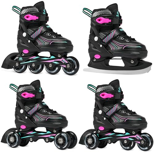 CROXER Optima 4in1 Inline Skates Triskates Rollschuhe Schlittschuhe Inliner für Kinder Erwachsene verstellbar (Mint/Pink, 39-42 (24cm-26,5cm))