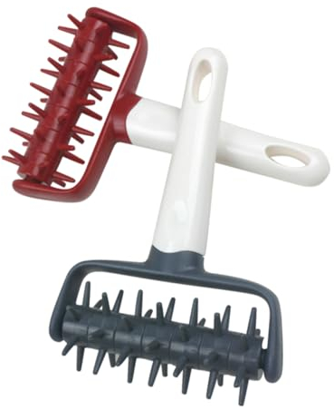 COLLBATH Pizza Dough Roller and Pizza Hole Puncher Baking Tool Set, 2pcs Deep Gray and Red Handle Rollers for Pastry and Cookie Dough Baking