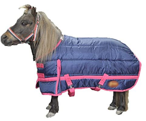 Coperta Invernale per Cavalli 600D Blu Mini Cavallo e Pony Coperta Invernale da stalla Traspirante Esterno in Poliestere, Peso Medio 300 g Coperta per Cavalli Imbottita Leggera Traspirante 105 cm/41