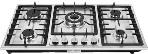 Piano Cottura a Gas 5 Luci, 86 x 51 cm, da Incasso in Acciaio Inox, 5 Zone Con Protezione Automatica Della Fiamma, 10,25 kW