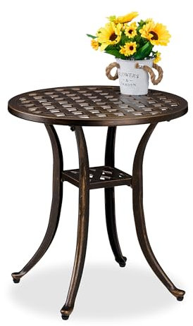 Relaxdays Gartentisch, antike Optik, wetterfest, Aluminiumguss, H x D: 53 x 49 cm, runder Balkontisch, schwarz/Bronze