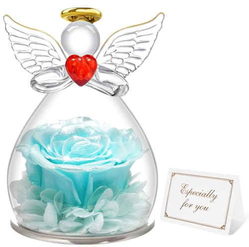 Miofula Festa della Mamma Idee Regalo Mamma Nonna,Rosa Stabilizzata Figurine Angelo Regalo Donna Compleanno,Rosa Eterna Regali Festa della Mamma,Fiori Stabilizzati Regali Donna Fidanzata Anniversario