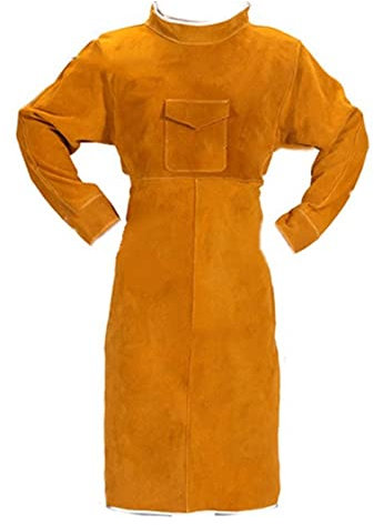 YQVEOT Tablier de Soudure, 8 5 cm Tablier de soudage avec Manches, Tablier de Soudeur en Cuir, Cuir et soudage réfractaire de Taille réglable Fournitures d'atelier