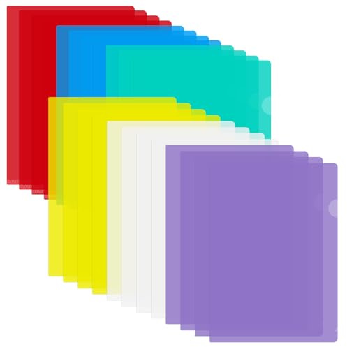 24 Piezas Carpeta Fundas Plastico A4, 6 Colores Portafolios de Plástico