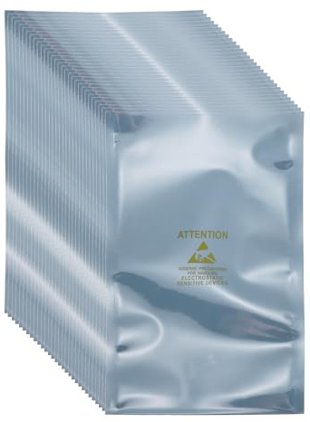 sourcing map 100 bolsas antiestáticas de 4.3 x 7.1 pulgadas, bolsa de blindaje ESD con etiquetas para disco duro, disco duro, SSD, placas base de dispositivos electrónicos, gris plateado