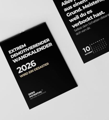 Demotivationskalender 2026 – Sarkastisk väggkalender med 12 bitterroliga talesätt | Rolig present till kontor, kollegor och vänner | Perfekt för humor med djup gång