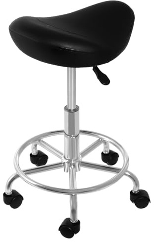 Shinpeed sadelpall, ergonomisk sadelpall med hjul, justerbar höjd sadelpall, 360° vridbar sadelstol (svart)