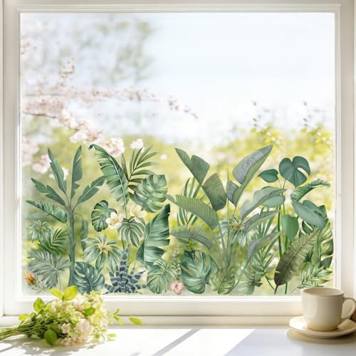 Walluree Spring Summer Window Stickers Tropical Leaf Glass Clings Decals