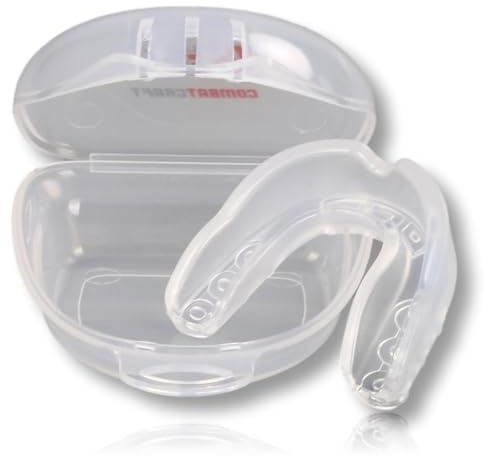 Muscleforge Combatcraft Gum Shield Boxning vuxen, transparent övre koka och bita munskydd, avtagbart med förvaringsfodral för MMA kickboxing & Muay Thai, boxning tandskydd, sport munskydd