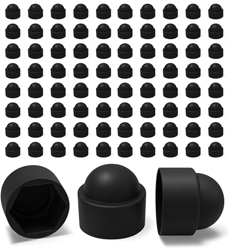 Ajile – 100 Caches Écrous M10 - Clé 17 mm – Protège Écrou Et Vis – Capuchons Plastique Noirs Résistants – Cache Vis Décoratif, Protection Anti-Rouille Et Finition Propre - Bricolage