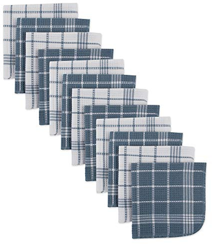 DII Waffle Weave Kitchen Collection100% Cotton, Machine Washable, Fast Drying and Absorbent, Dishcloth Set, 13x13, Blue 12 Piece