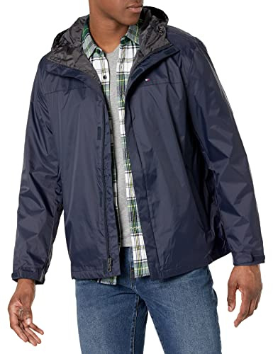 Tommy Hilfiger, Giacca antipioggia da uomo, leggera, traspirante, impermeabile, con cappuccio, Navy, Medium