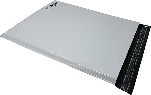 Lot de 100 Enveloppes plastique blanches opaques A3 350 x 450 mm,pochettes d'expédition 35x45 cm 60 microns. Enveloppe fine 22g, légère, solide, inviolable et imperméable.
