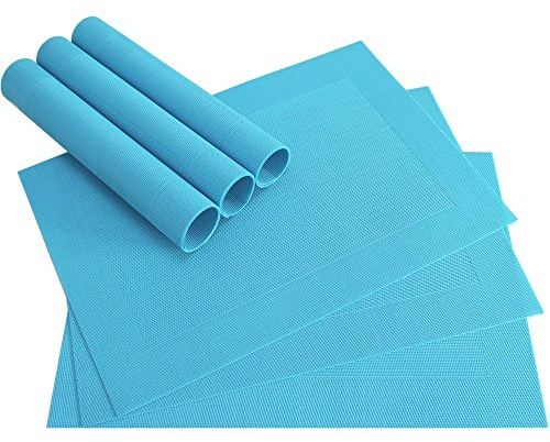 matches21 Edle Tischsets Platzsets BORDA Platzmatten 6er Set hellblau türkis gewebt aus Kunststoff 46x33 cm abwaschbar Platzdeckchen Esstischunterlagen vom Tischwäsche Spezialist