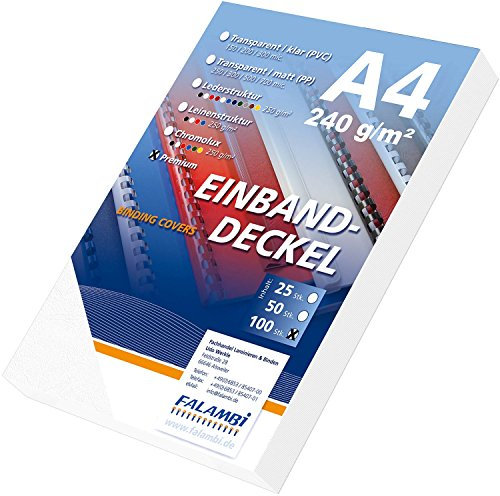 100 Einbanddeckel Lederstruktur, Falambi/Premium 240 Rückenkarton (weiß)