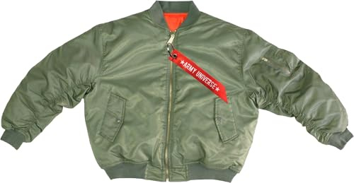 Army Universe Sage Green MA-1 Military Flight Jacket, Reversible Air Force Bomber Pilot Jacket + Red Streamer [Chest Size 45-49] (X-Large)