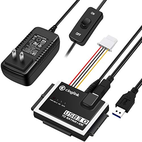 Cinolink SATA IDE to USB 3.0 Adapter for Universal 2.5/3.5 Inch IDE and SATA External HDD/SSD with 12V 2A Power Adapter