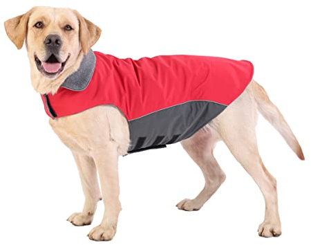 Winter Dog Coat 100% Waterproof Thicken Dog Jacket for Lab Pitbull Doberman Standard Poodle,German Sheperd Large Bread Pet(Red,2XL)